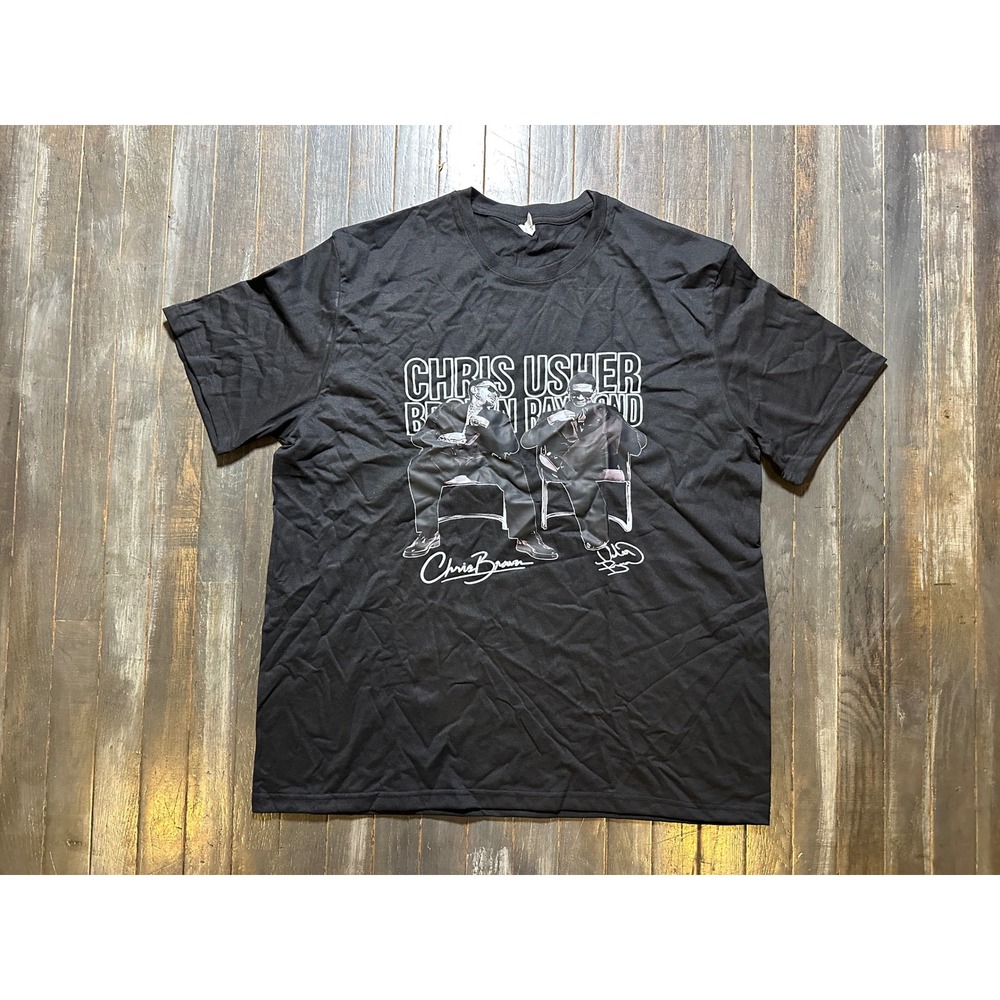 Chris Brown Usher Raymond Graphic T-Shirt Black Short Sleeve R&B Hip Hop Tee